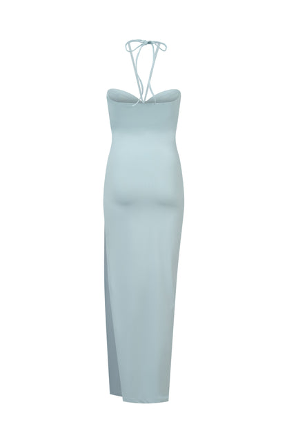 ROEM Bartolome Twist Top Dress in Pool, ghost back view
