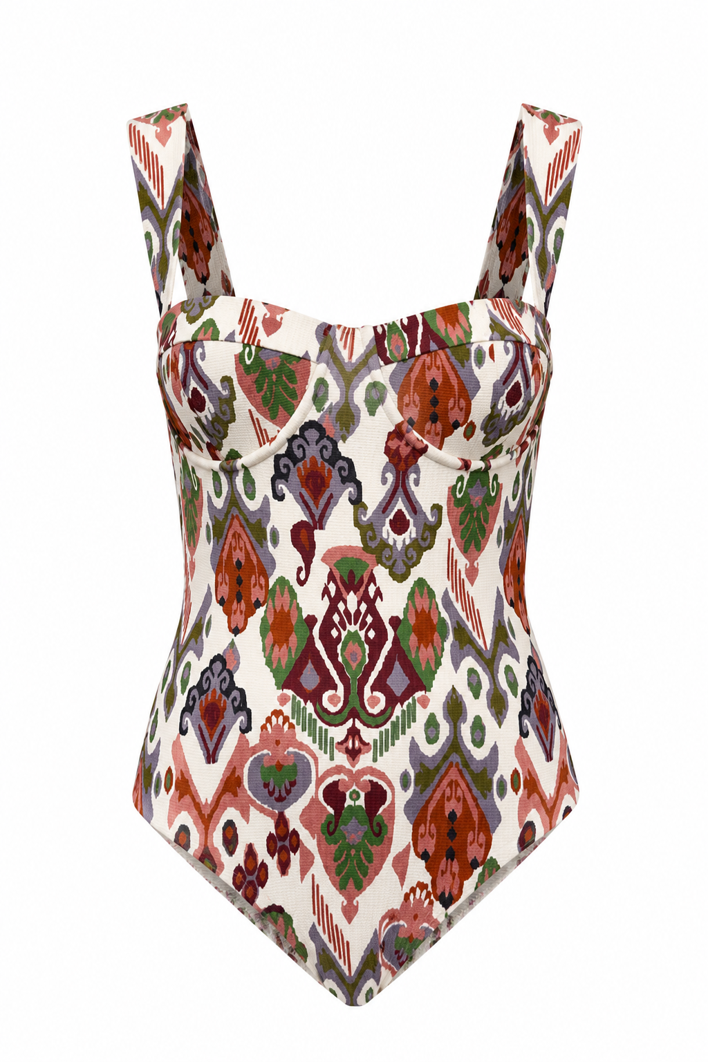 ROEM Calabria One Piece in Goa Ikat print, ghost front view