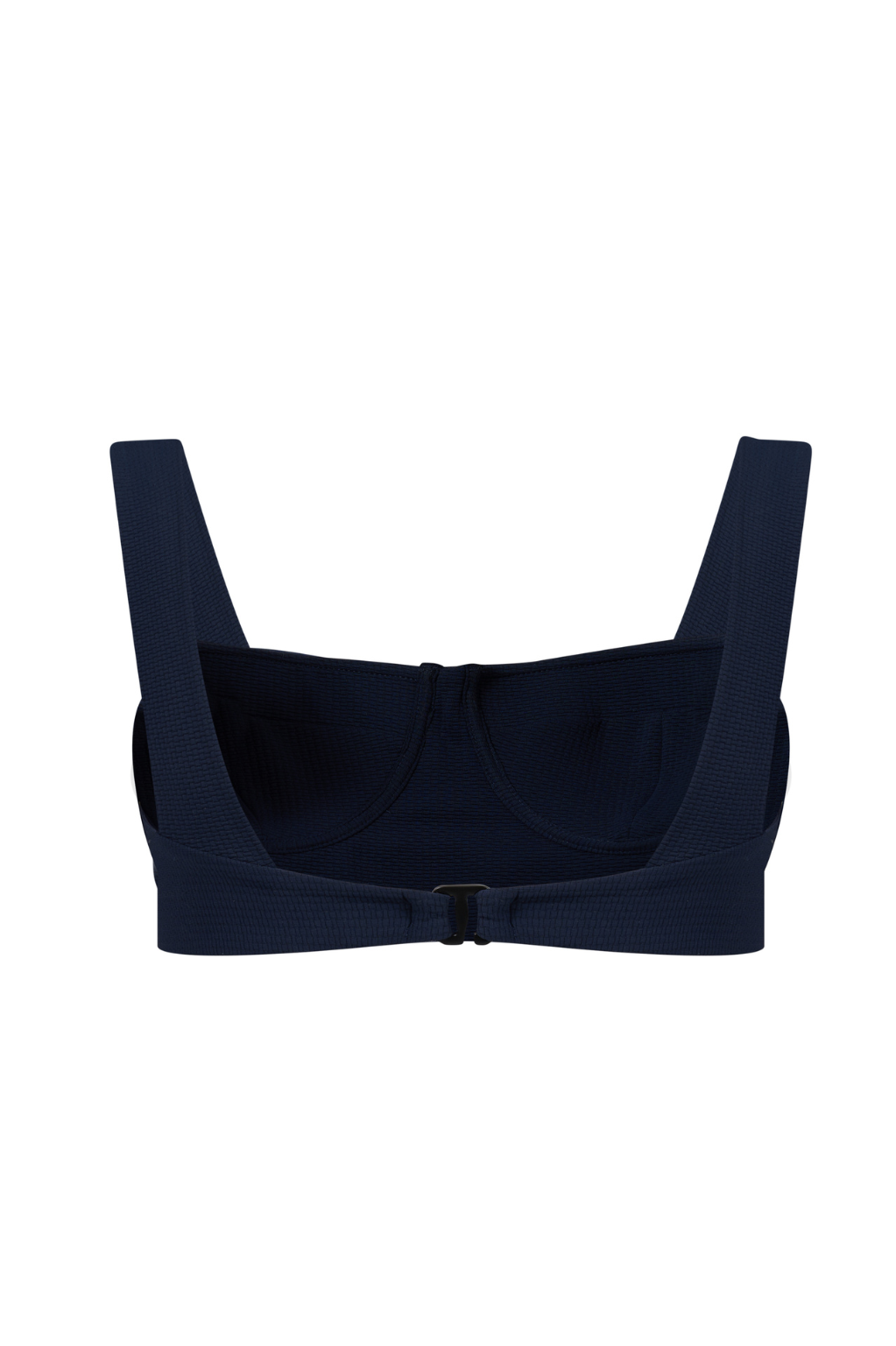 ROEM Calabria Top in Indigo, front view showing the underwire silhouette