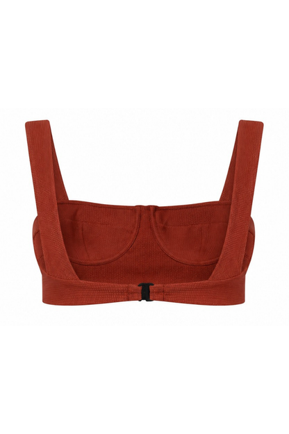 ROEM Calabria Top in Terracotta, back view showing the underwire silhouette
