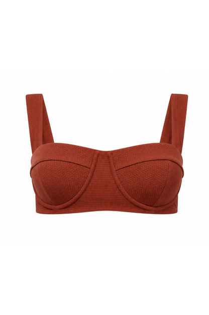 ROEM Calabria Top in Terracotta, front view showing the underwire silhouette