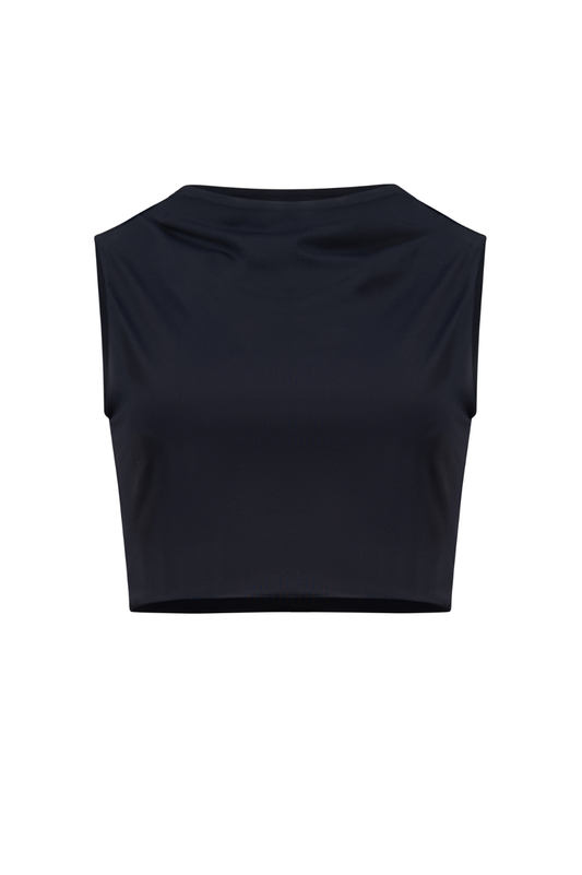ROEM Grace Swim Top in Black, ghost front view