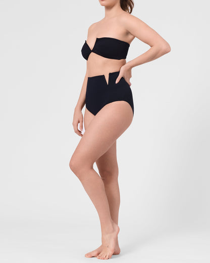 Model wearing the ROEM Lorient Bandeau Top in Pearl, side view