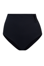 ROEM Marigot V High Rise Bottom in Black, front view showing the V-notch waistband