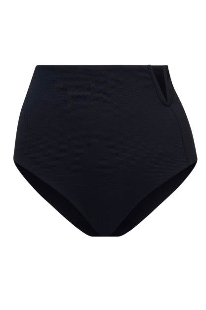 ROEM Marigot V High Rise Bottom in Black, front view showing the V-notch waistband