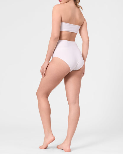 Model wearing the ROEM Marigot V High Rise Bottom in Pearl, side view