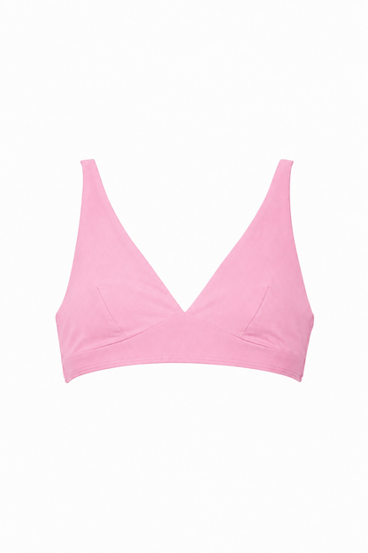 ROEM Matira Bikini Top in Bloom, front view showing the V-neckline and adjustable straps