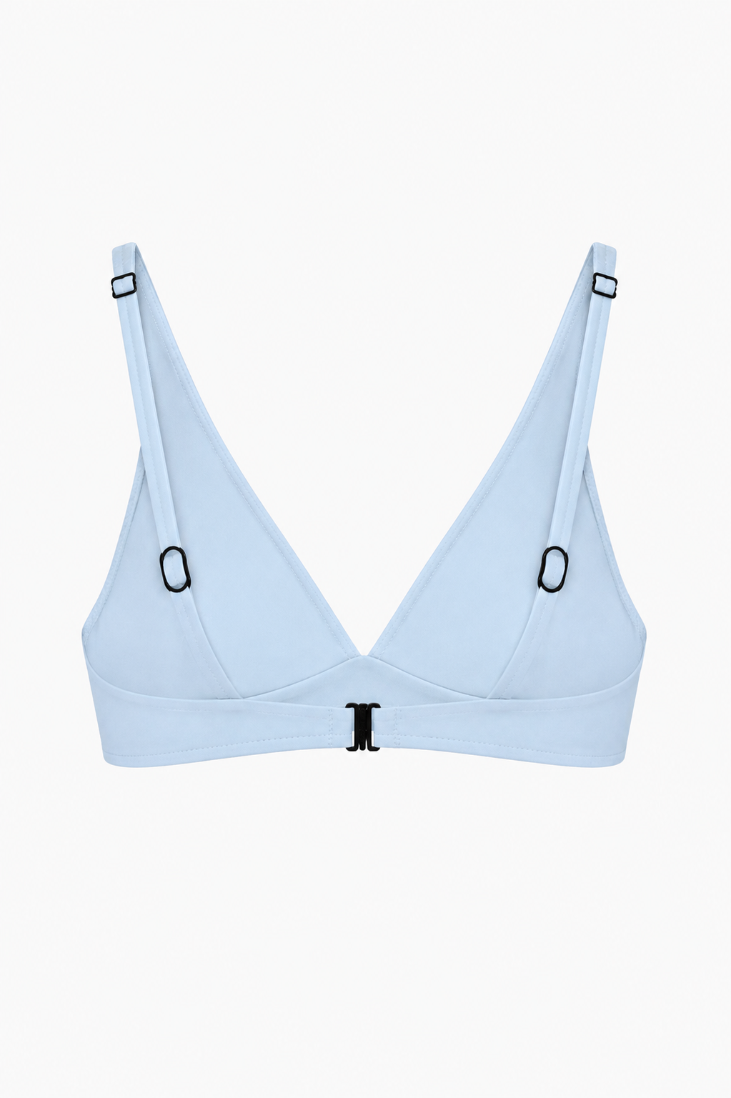 ROEM Matira Bikini Top in Pool, back view showing the V-neckline and adjustable straps"